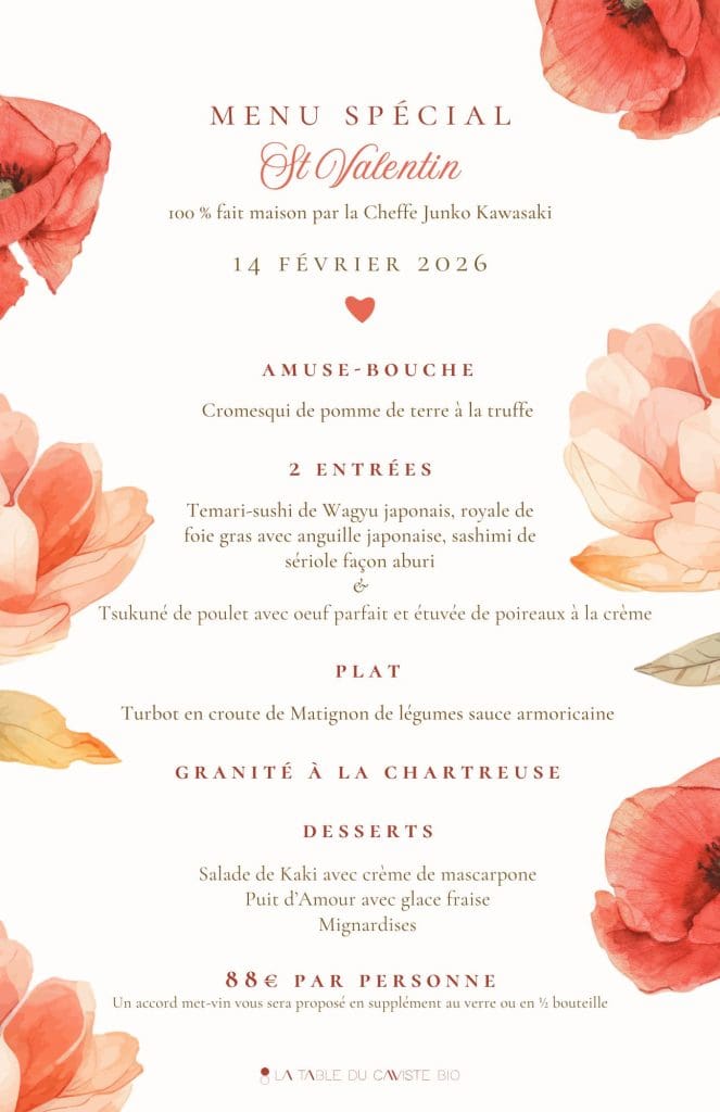Menu Saint-Valentin 2026 de La Table du Caviste Bio